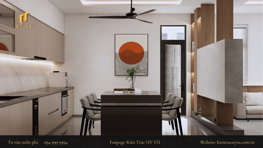 Vị trí đặt bếp nên có sự liên kết với phòng ăn và phòng khách để tạo sự liền mạch