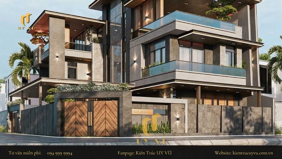 Sự kết hợp giữa kim loại và gỗ tạo nên cảm giác mềm mại ở mặt tiền hơn