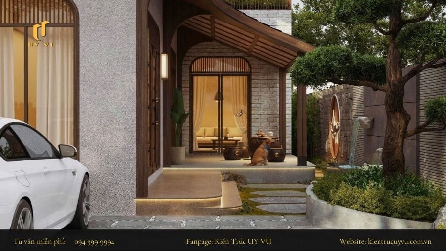 Cổng nhà, khoảng sân và cửa chính sẽ tạo thành một sự liên kết hài hòa và có chiều sâu cho ngôi nhà