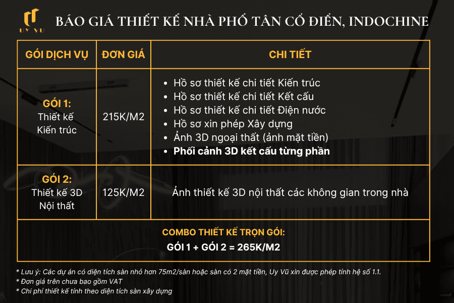 nhà phố tân cổ điển báo giá