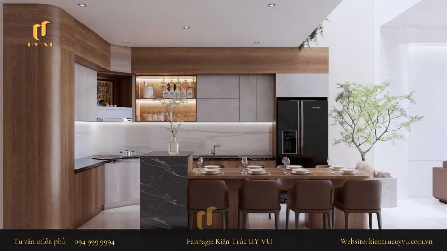 Kết hợp hệ thống đèn cùng với ánh sáng tự nhiên để tạo nên sự liền mạch của ngôi nhà