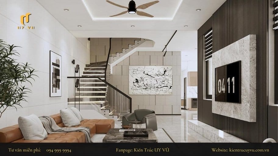 Tổng hợp các mẫu thiết kế phòng khách nhà ống có cầu thang hài hòa giữa công năng và thẩm mỹ Thiết kế mang lại sự hài hòa và liên kết với các khu vực còn lại