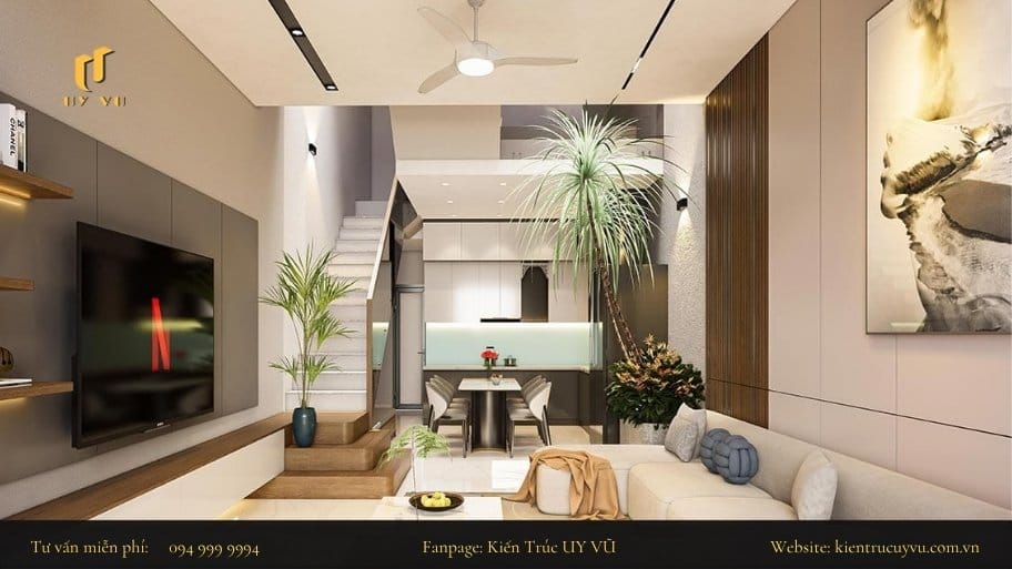 Tổng hợp các mẫu thiết kế phòng khách nhà ống có cầu thang hài hòa giữa công năng và thẩm mỹ Kết hợp các điểm nhấn để tạo nên một không gian hài hòa hơn