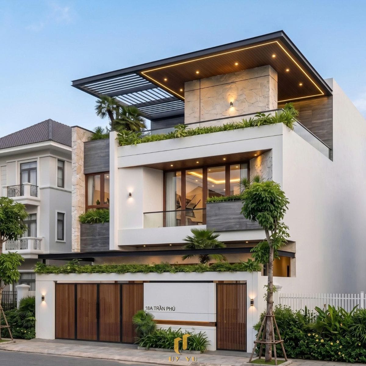 Kiến trúc hiện đại, đường nét hài hòa - Biệt thự chị Châu Phối cảnh mặt tiền biệt thự chị Châu